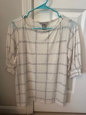 H&M Cream Blouse with Black Windowpane Check